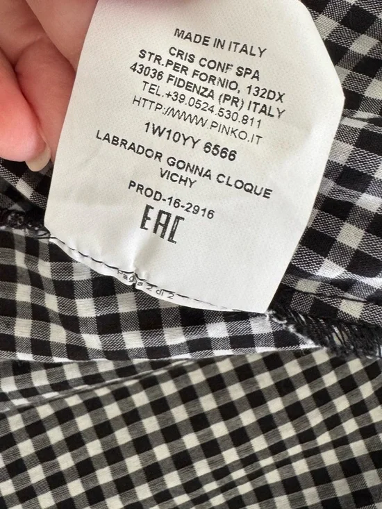 Pinko Black & White Gingham Tie-Waist A-Line Skirt, Asymmetric fabulous style, 4 - Picture 12 of 14